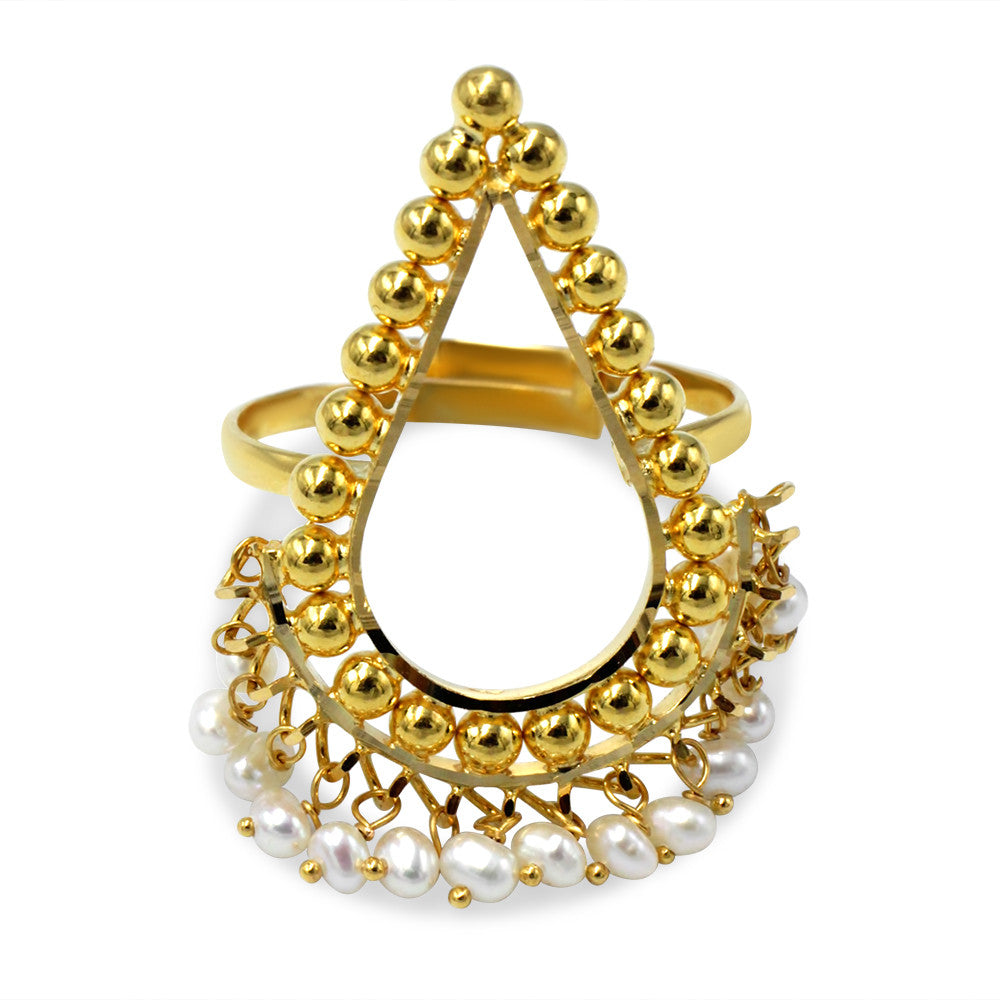 21K yellow gold Bahraini Pearl tear drop ring