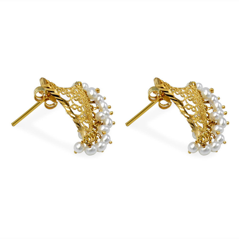 Side view of 21K Yellow Gold Bahraini Fan Pearl push back stud earrings