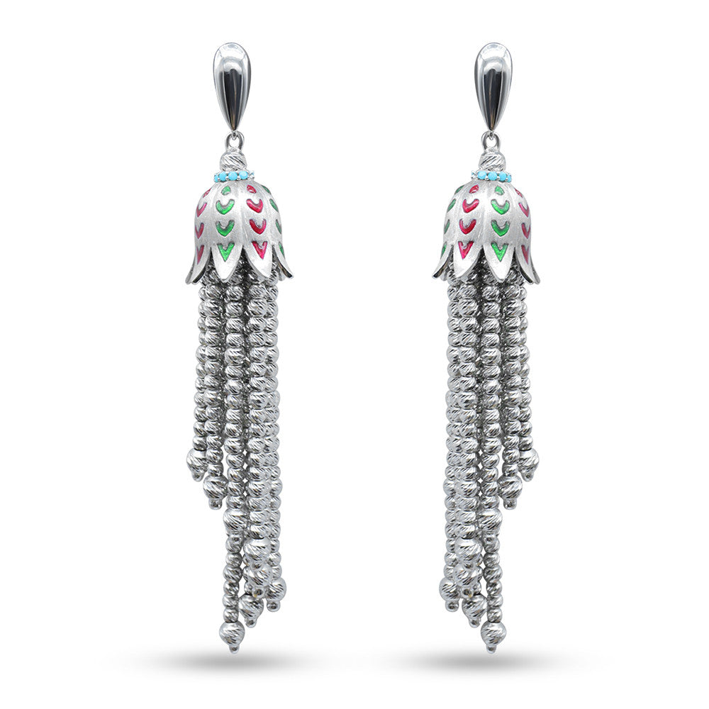 18K White Gold Italian Octopus english lock drop earrings