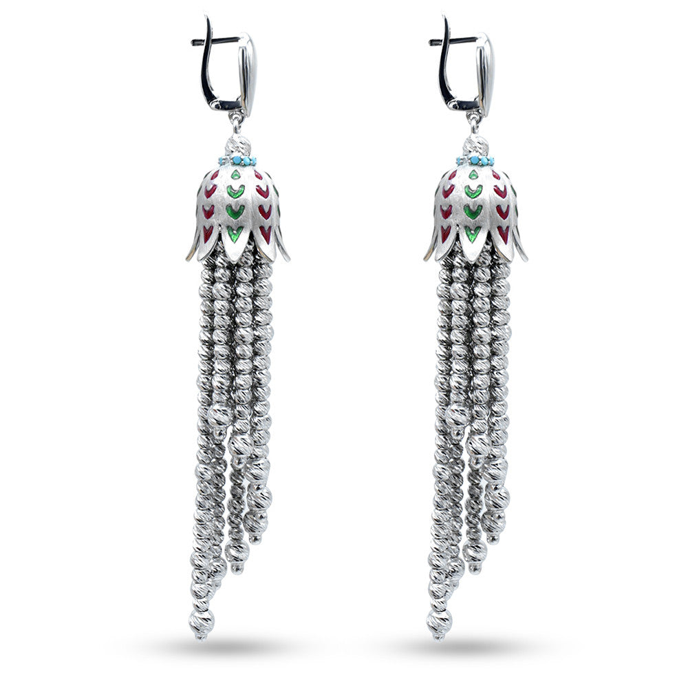 Side profile of 18K White Gold Italian Octopus english lock drop earrings