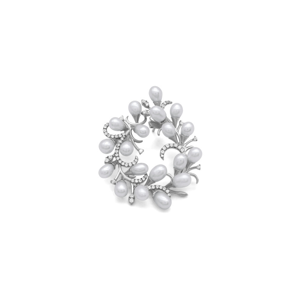 18K white gold Italian pearl vine stud earrings