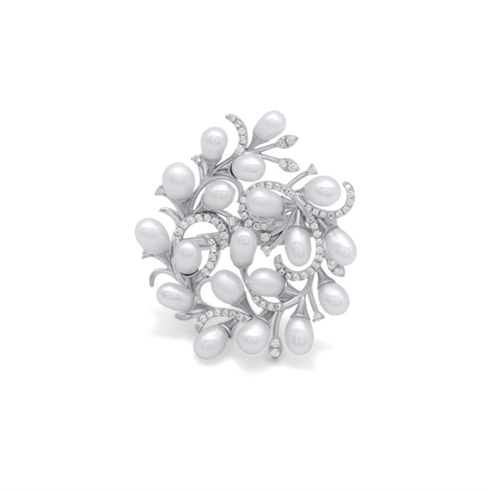 18K white gold Italian pearl vine ring