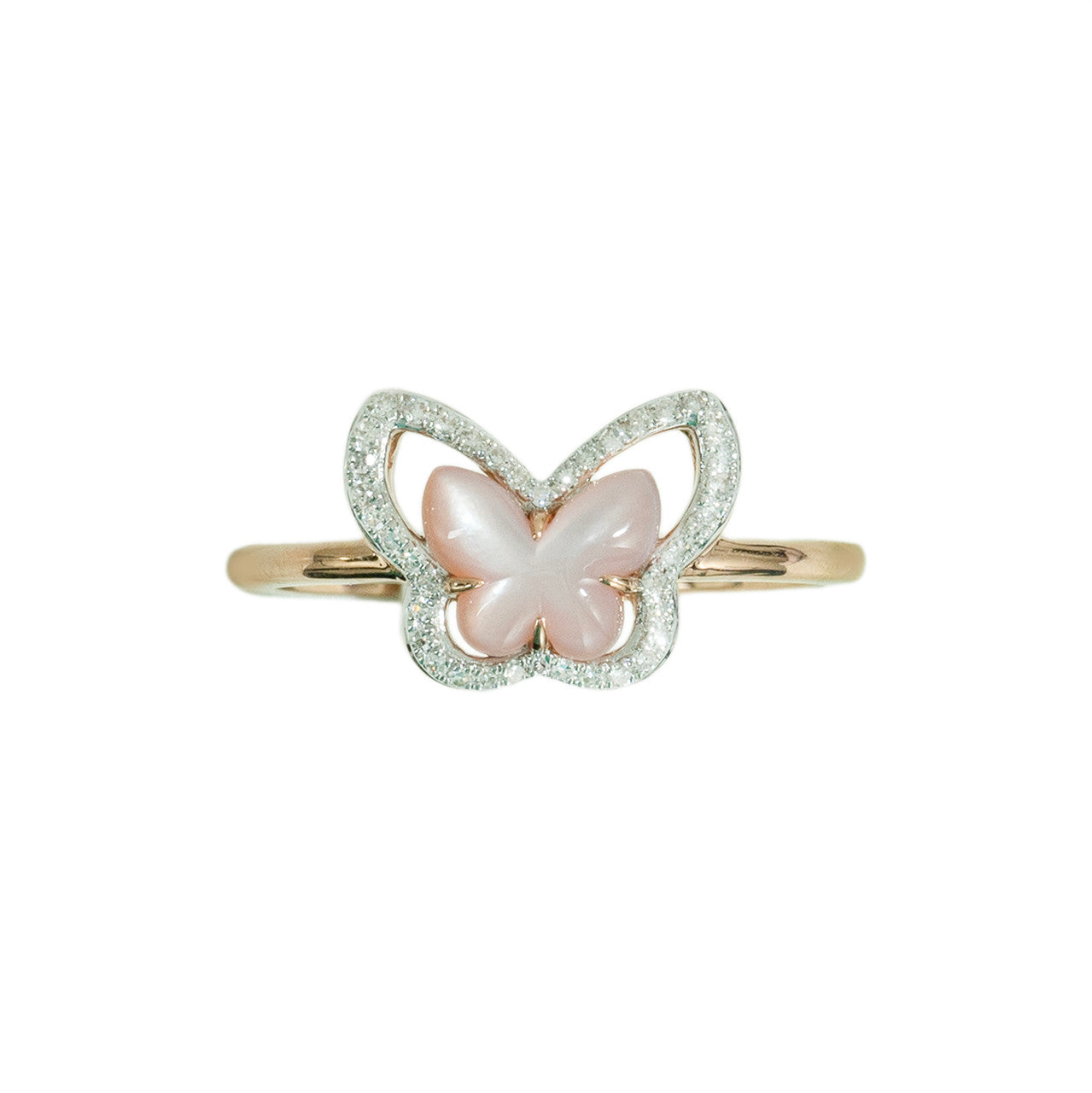 18K Yellow Gold Butterfly Mother of Pearl Diamond Ring