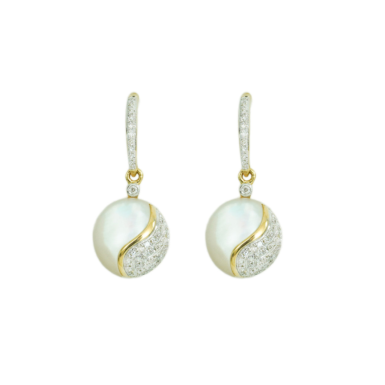 18K Yellow Gold Mother of Pearl Cirque Diamond wire hook Earrings