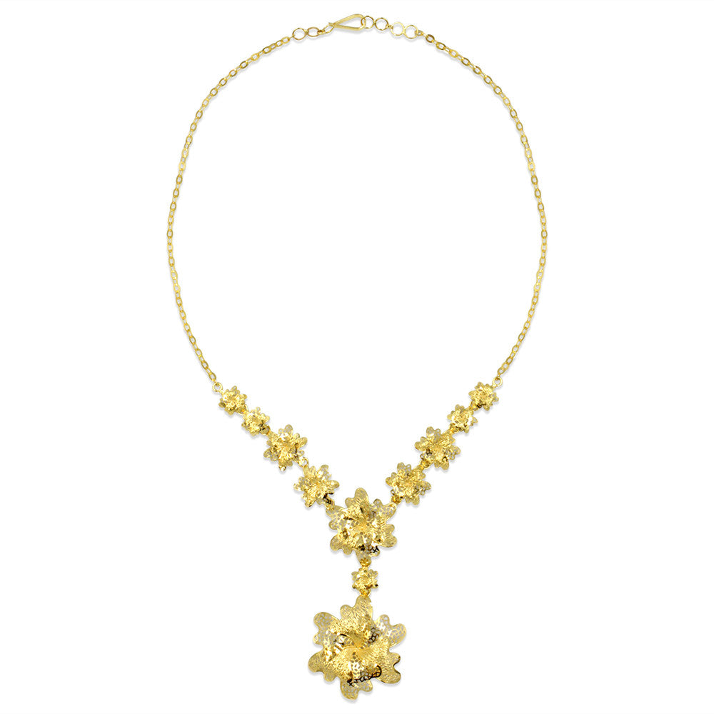 Matinee length 21K yellow gold Bahraini Embossed Flower necklace