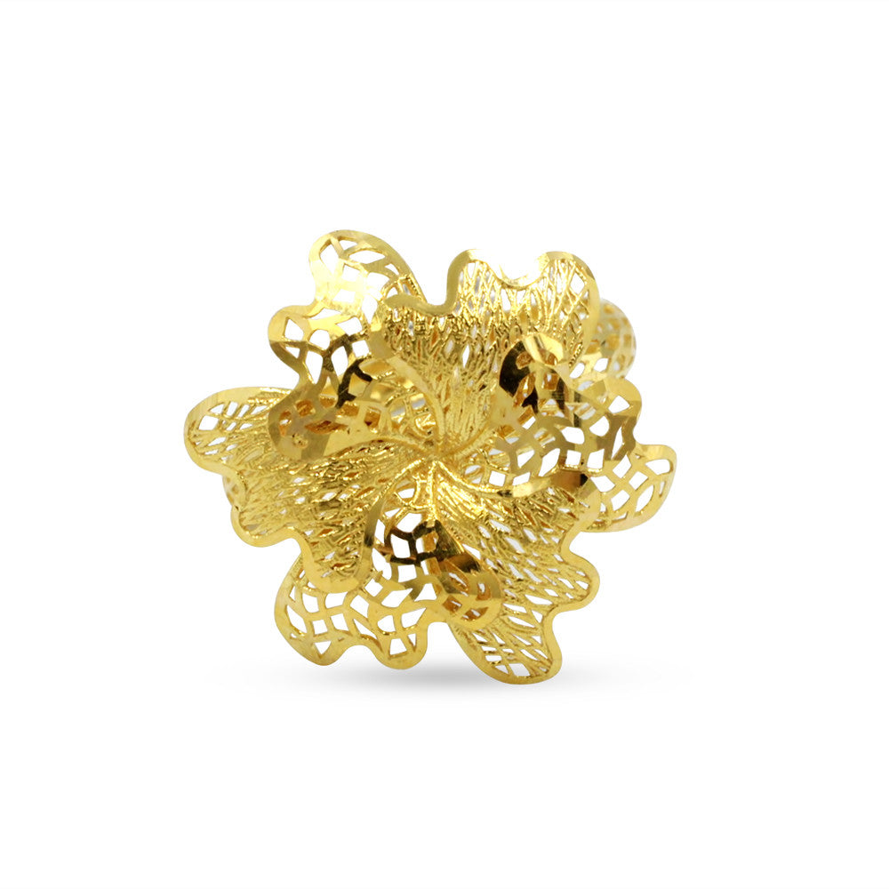 21K yellow gold Bahraini Embossed Flower Ring