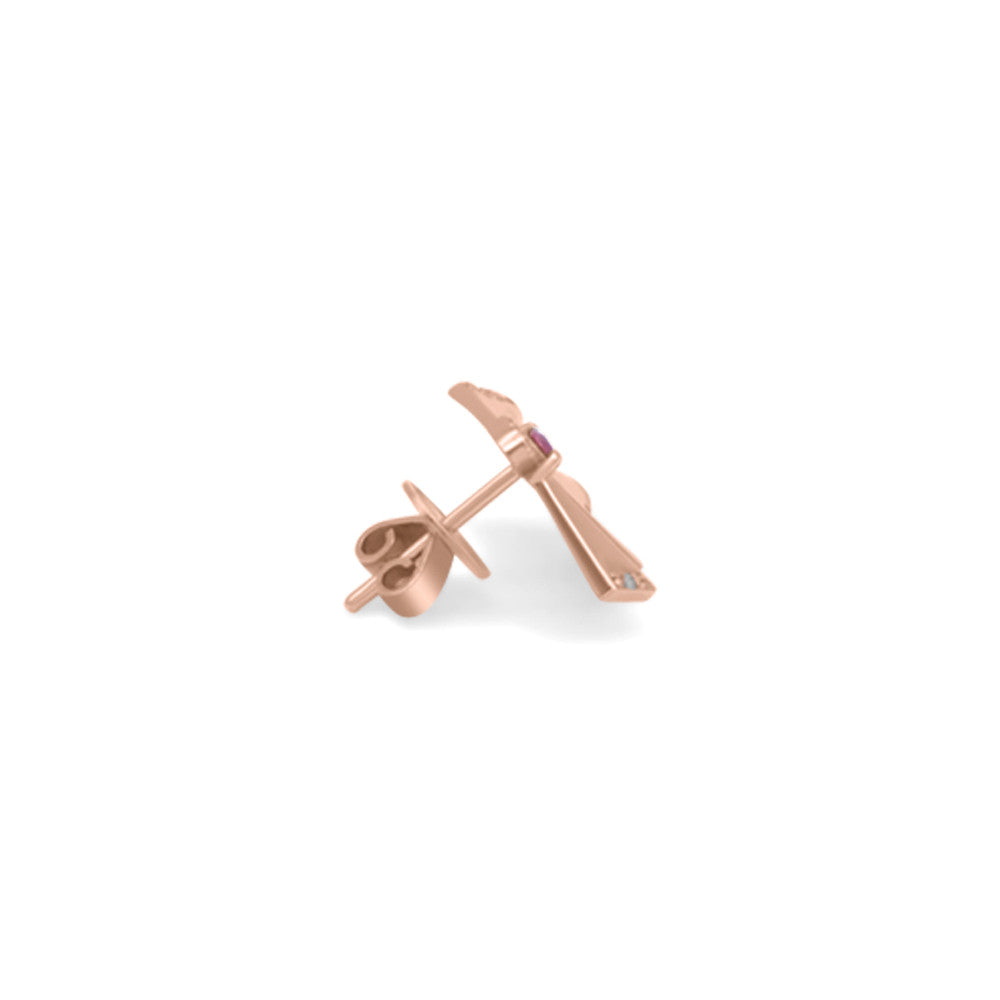 Side profile of 18K rose gold Italian fan pushback stud earrings