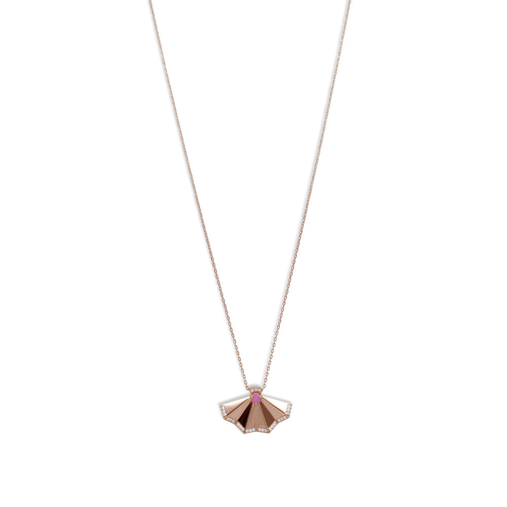 Matinee length 18K rose gold Italian fan pendant necklace