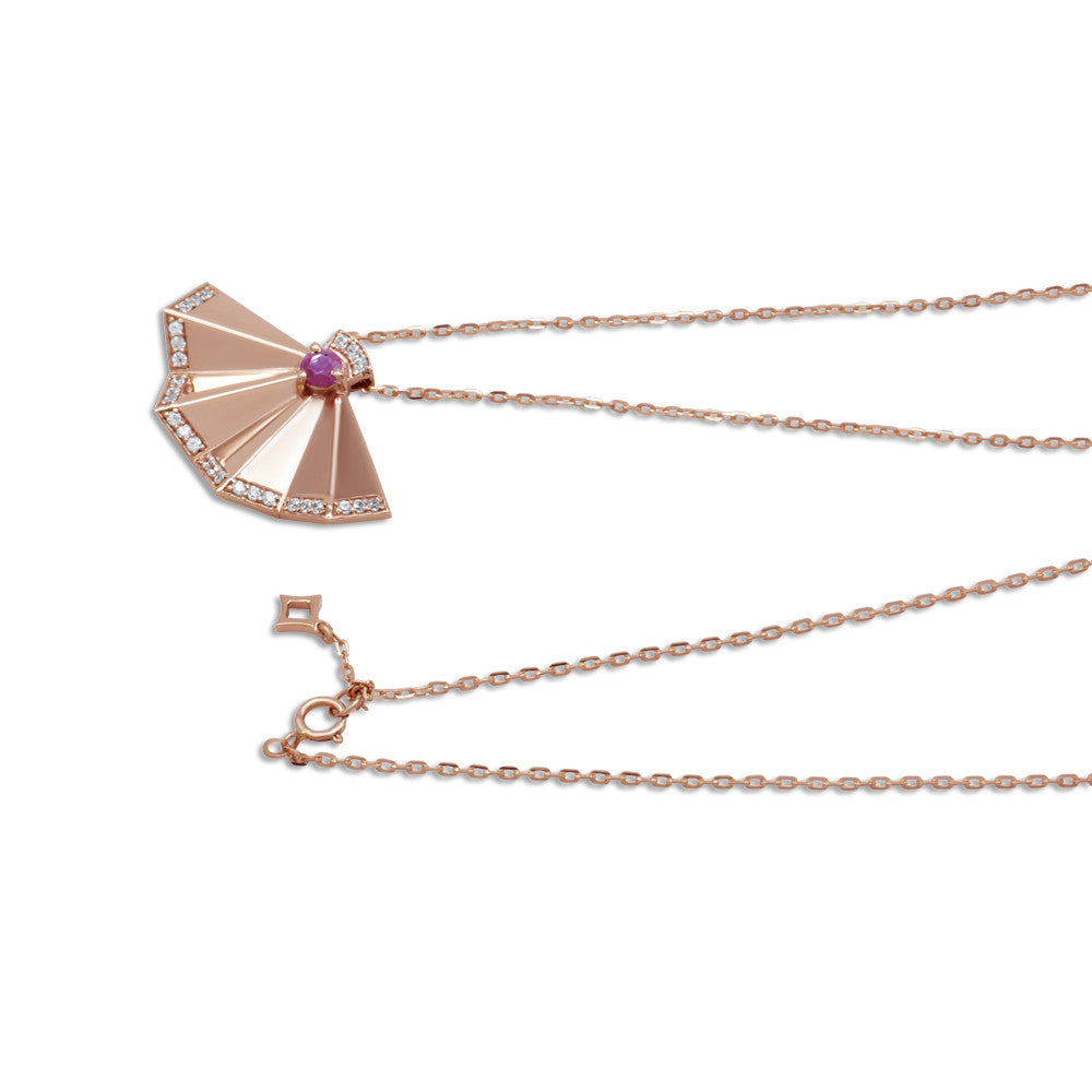 18K rose gold Italian fan pendant necklace with spring ring clasp