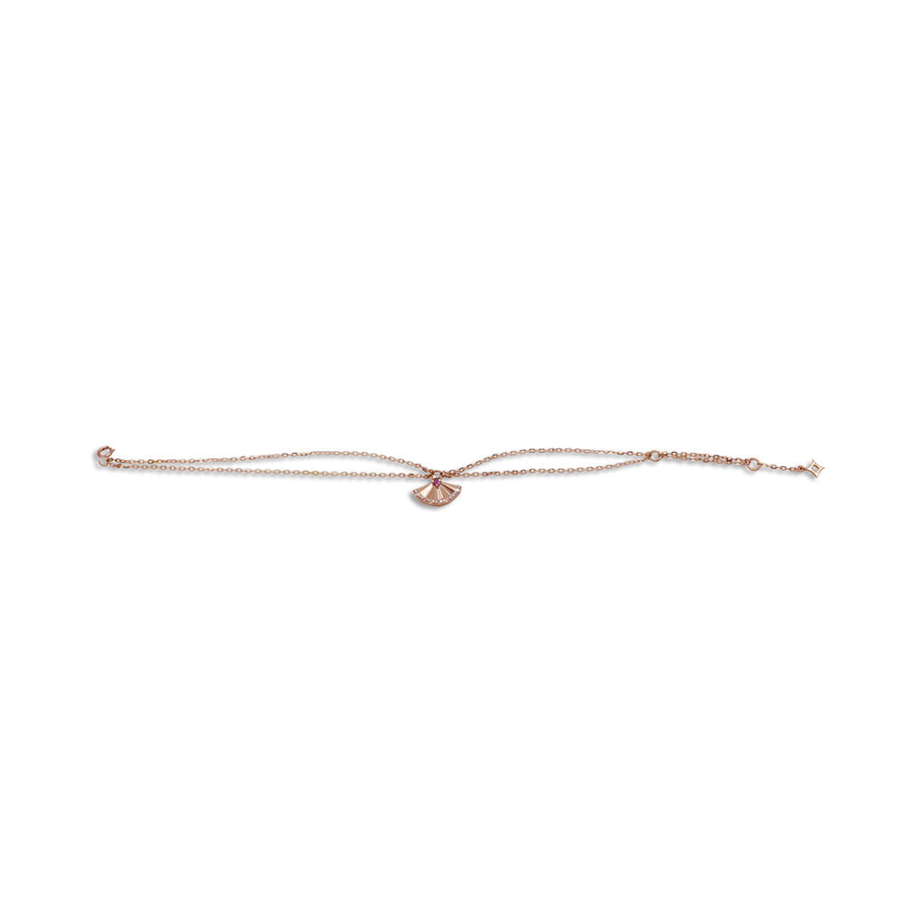 18K Rose gold Italian Fan charm double chain bracelet with adjustable spring ring clasp