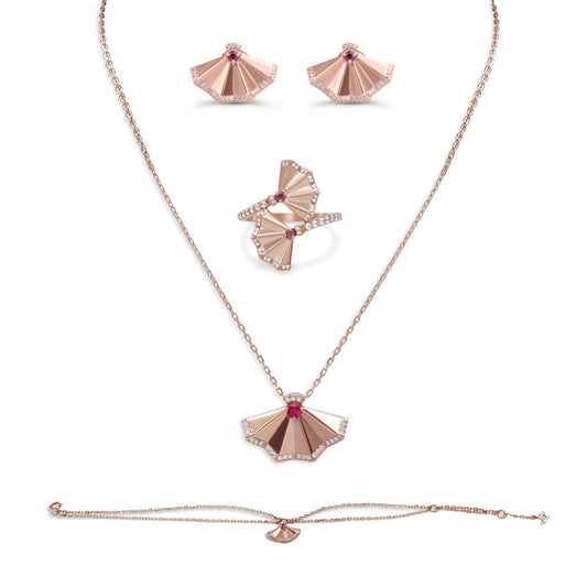 18K Rose Gold Italian Fan Princess Necklace Set