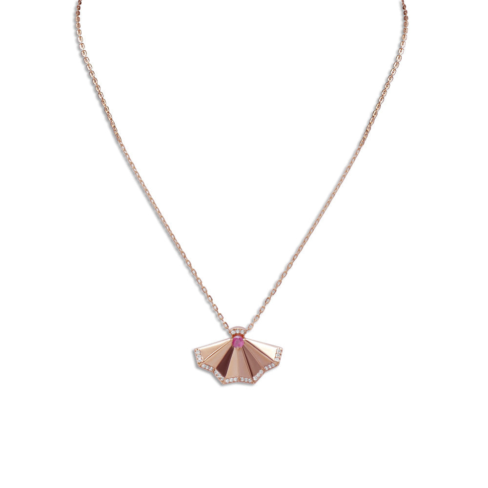 Princess length 18K Rose gold Italian Fan pendant necklace