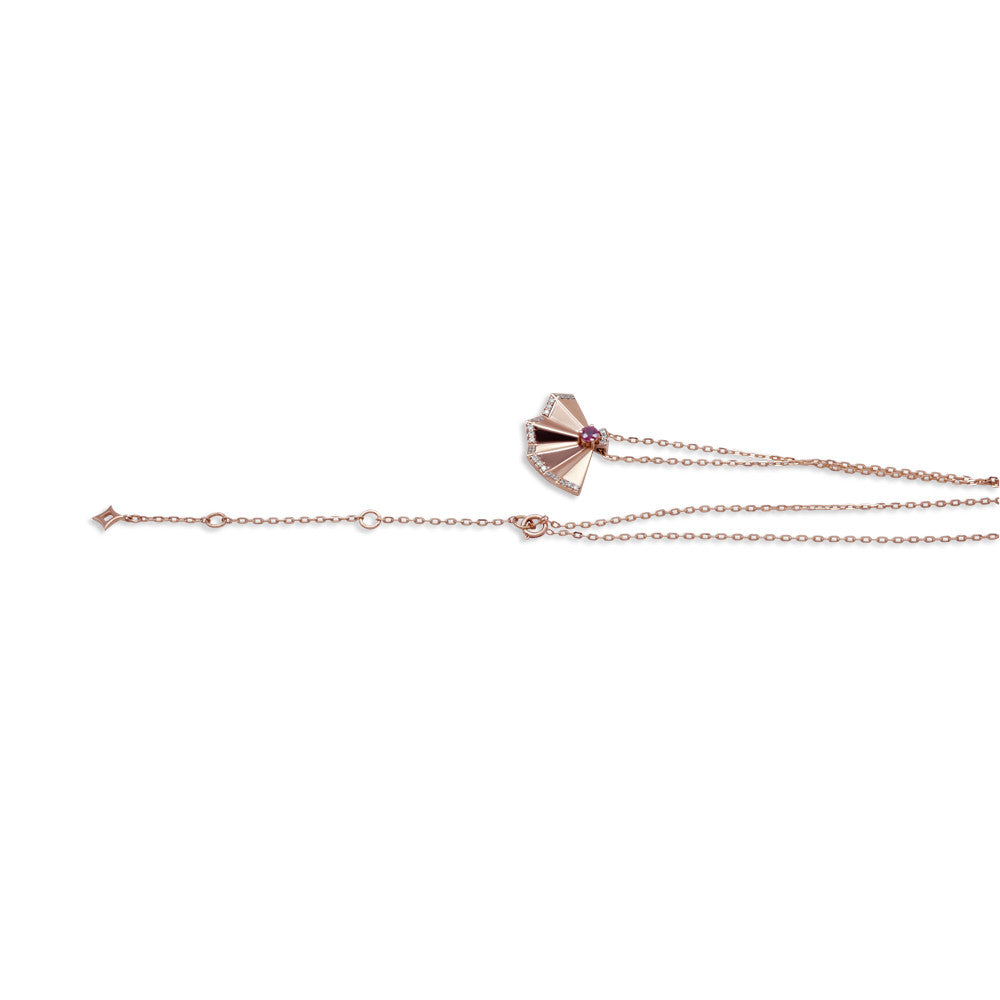 18K Rose gold Italian Fan pendant necklace with adjustable spring ring clasp