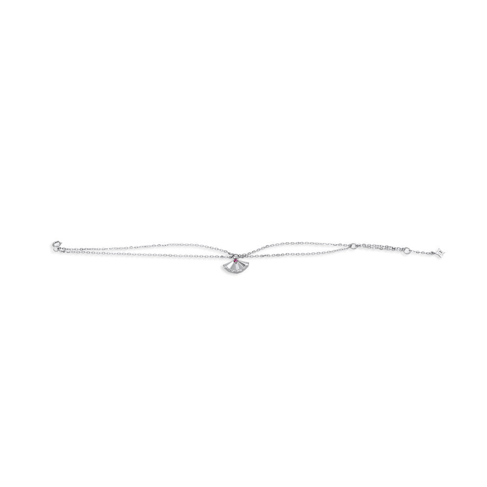 18K White gold Italian Fan charm double chain bracelet with adjustable spring ring clasp