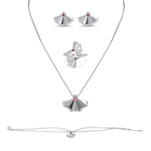 18K White Gold Italian Fan Princess Necklace Set