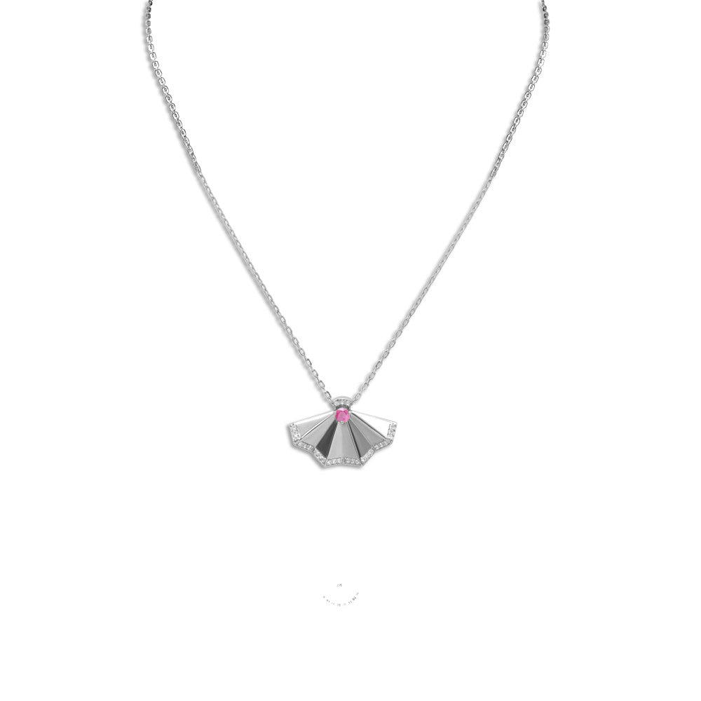 Princess length 18K White gold Italian Fan pendant necklace