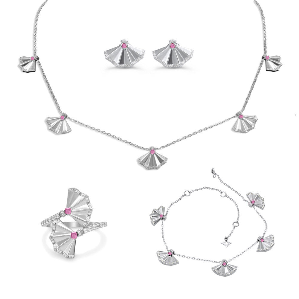 18K White Gold Italian Fan Choker Necklace Set