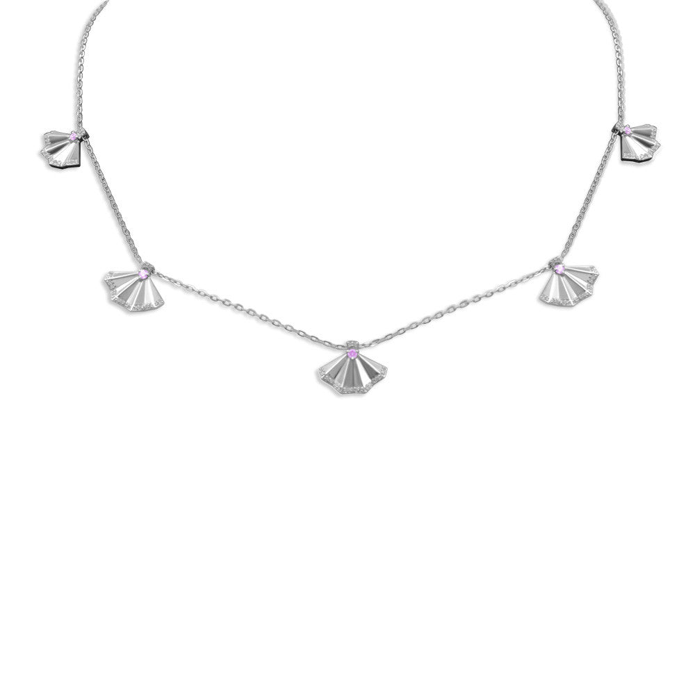 Choker length 18K White gold Italian Fan charm necklace