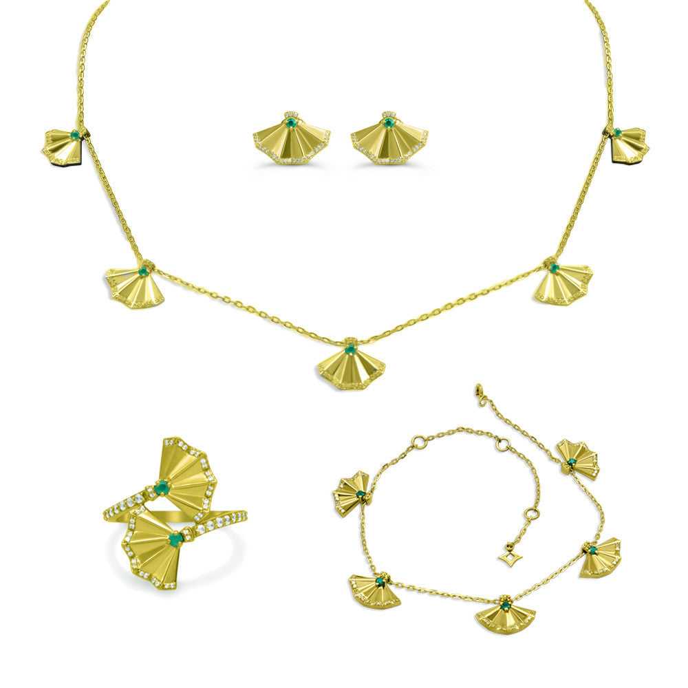 18K Yellow Gold Italian Fan Choker Necklace Set