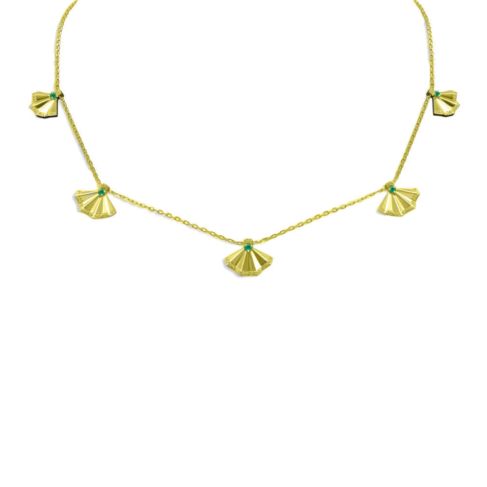 Choker length 18K Yellow gold Italian Fan charm necklace