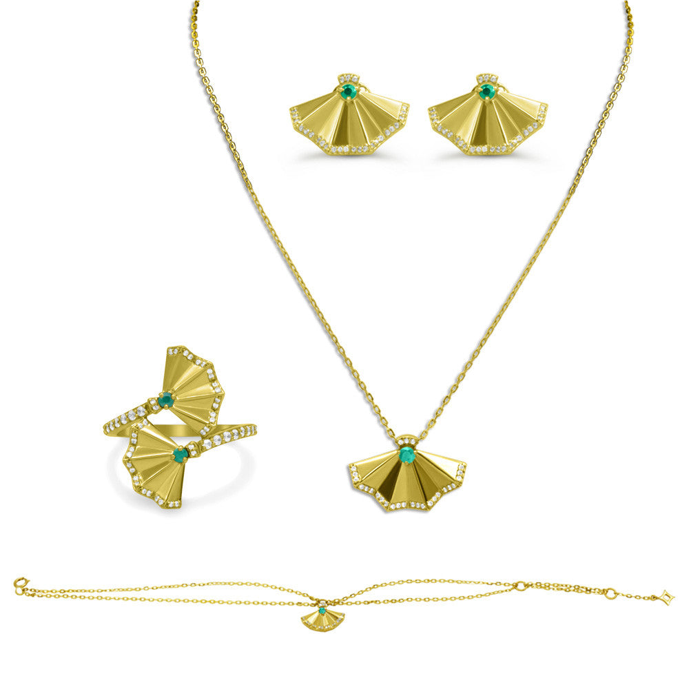 18K Yellow Gold Italian Fan Princess Necklace Set