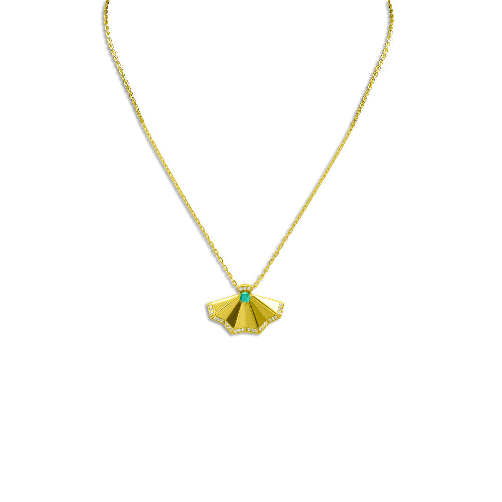 Princess length 18K Yellow gold Italian Fan pendant necklace