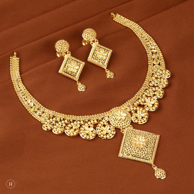 21K Yellow Gold Emirati Geo Princess Necklace Set