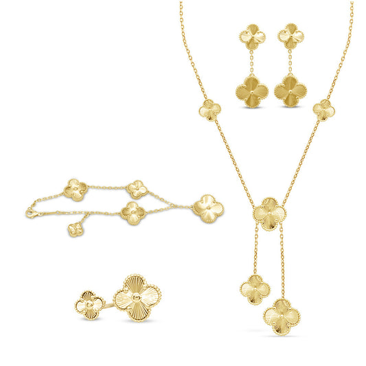 18K Yellow Gold 4 Clover Leaf Alhambra Charm Matinee Necklace Set