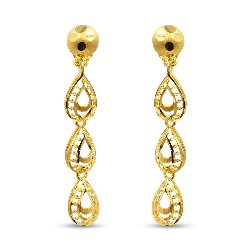 21K yellow gold Saudi 3 tier drop earrings