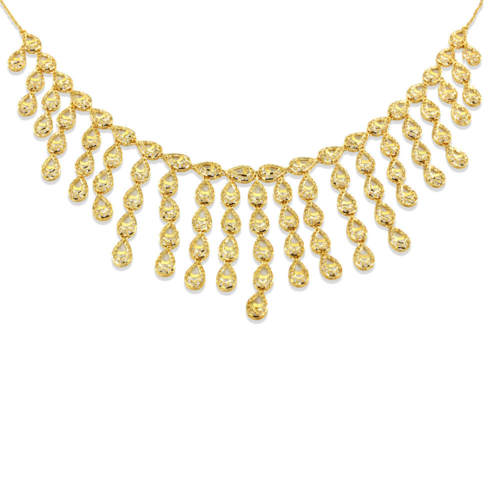 Close up of princess length 21K yellow gold Saudi Hanging necklace