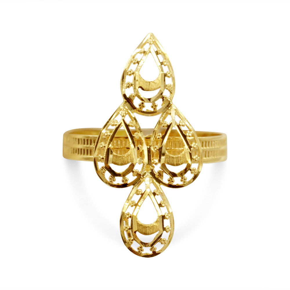 21K yellow gold Saudi ring with motifs arranged in a diamond shape