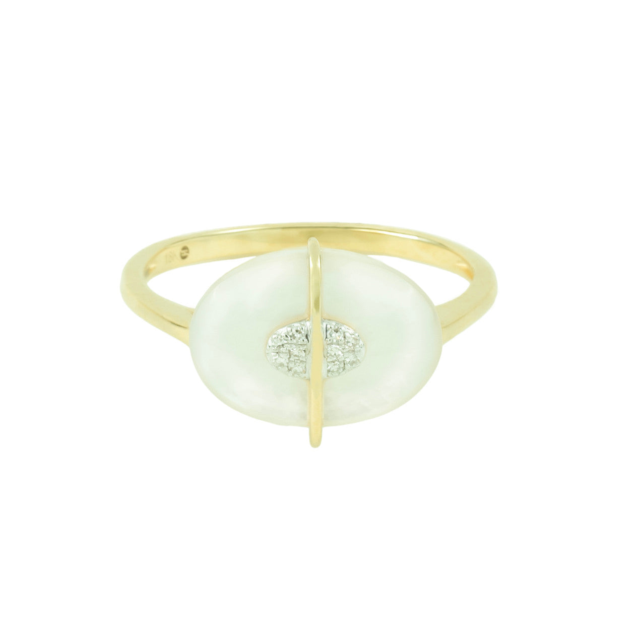 18 K Yellow Gold Diamond Oval Mother of Pearl Ring