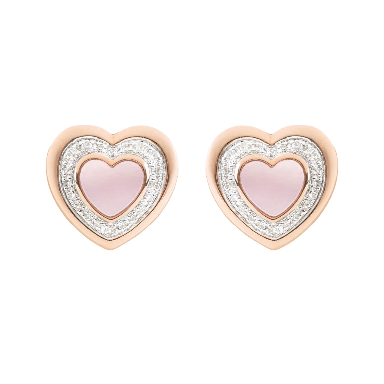 18K Rose Gold Heart Mother of Pearl Diamond Earrings