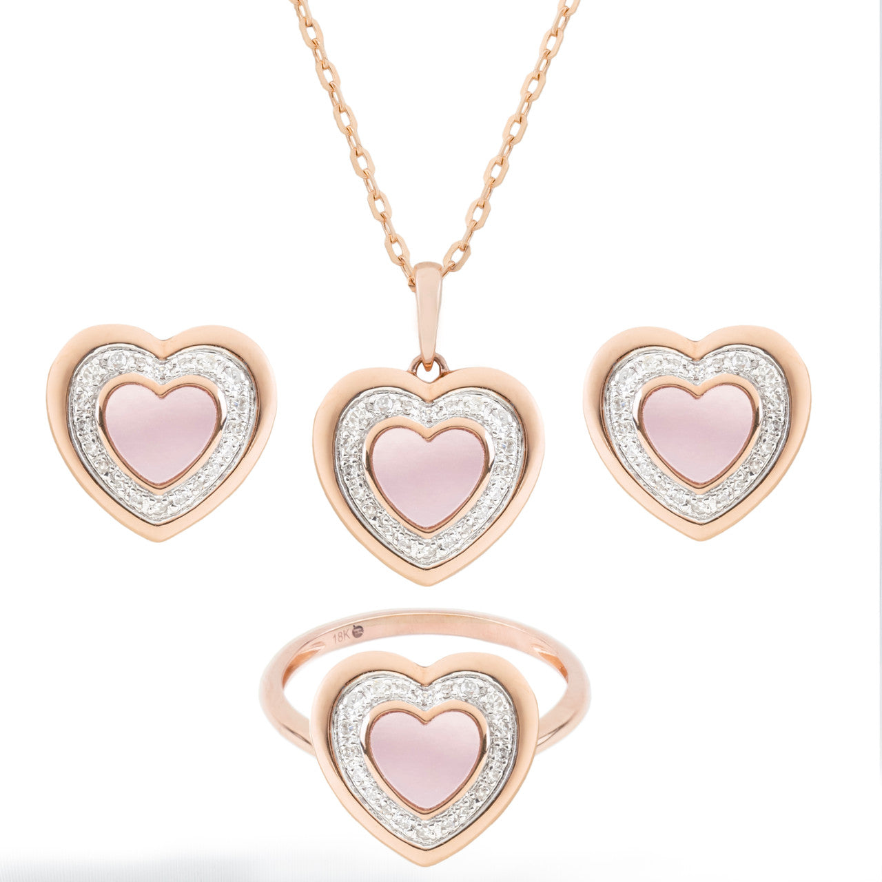 18K Rose Gold Heart Mother of Pearl Diamond Pendant Set