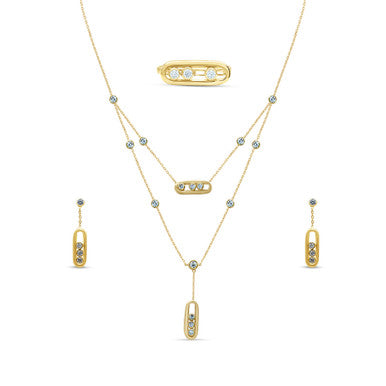 18K Yellow Gold Oval Eyes Charm Matinee Necklace Set