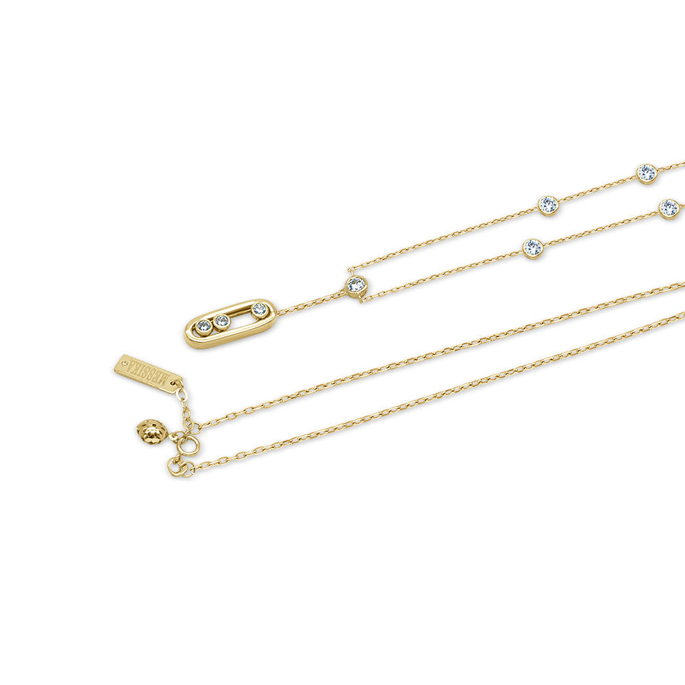 18K Yellow Gold Messika charm double necklace with adjustable spring ring clasp