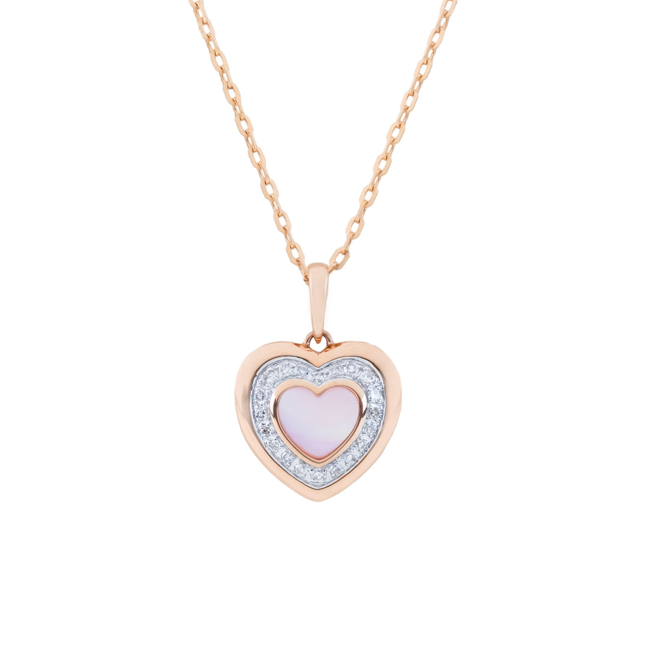 18K Rose Gold Heart Mother of Pearl Diamond Pendant