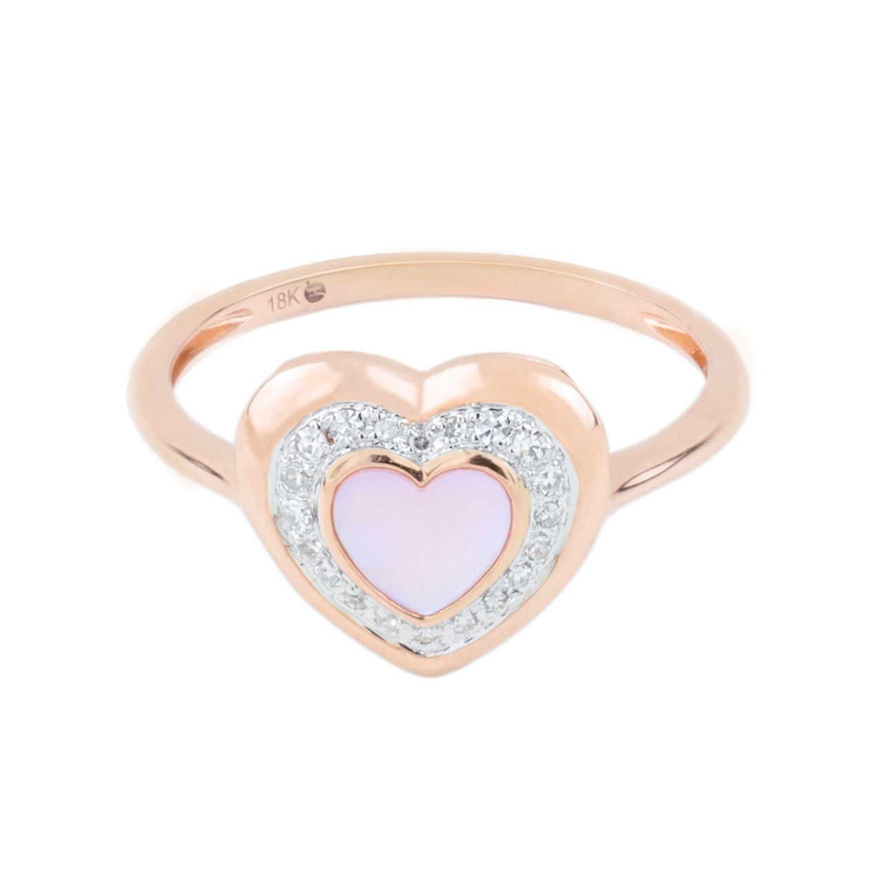 18K Rose Gold Heart Mother of Pearl Diamond Ring