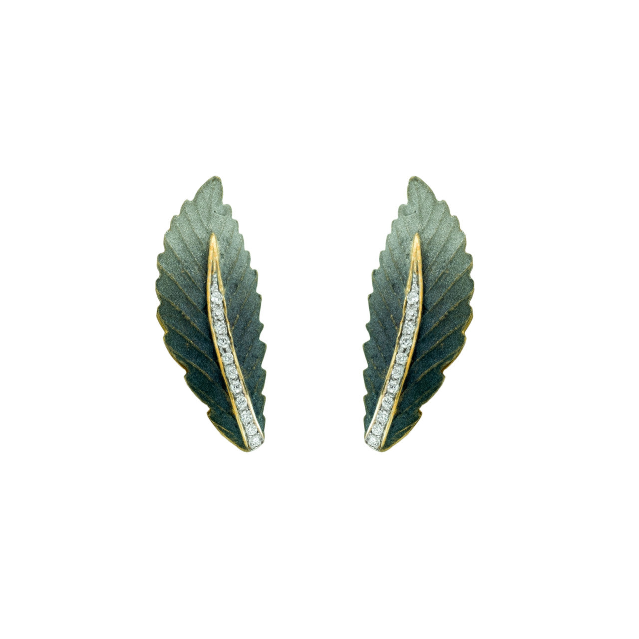 18K Yellow Gold Diamond Leaf Earrings