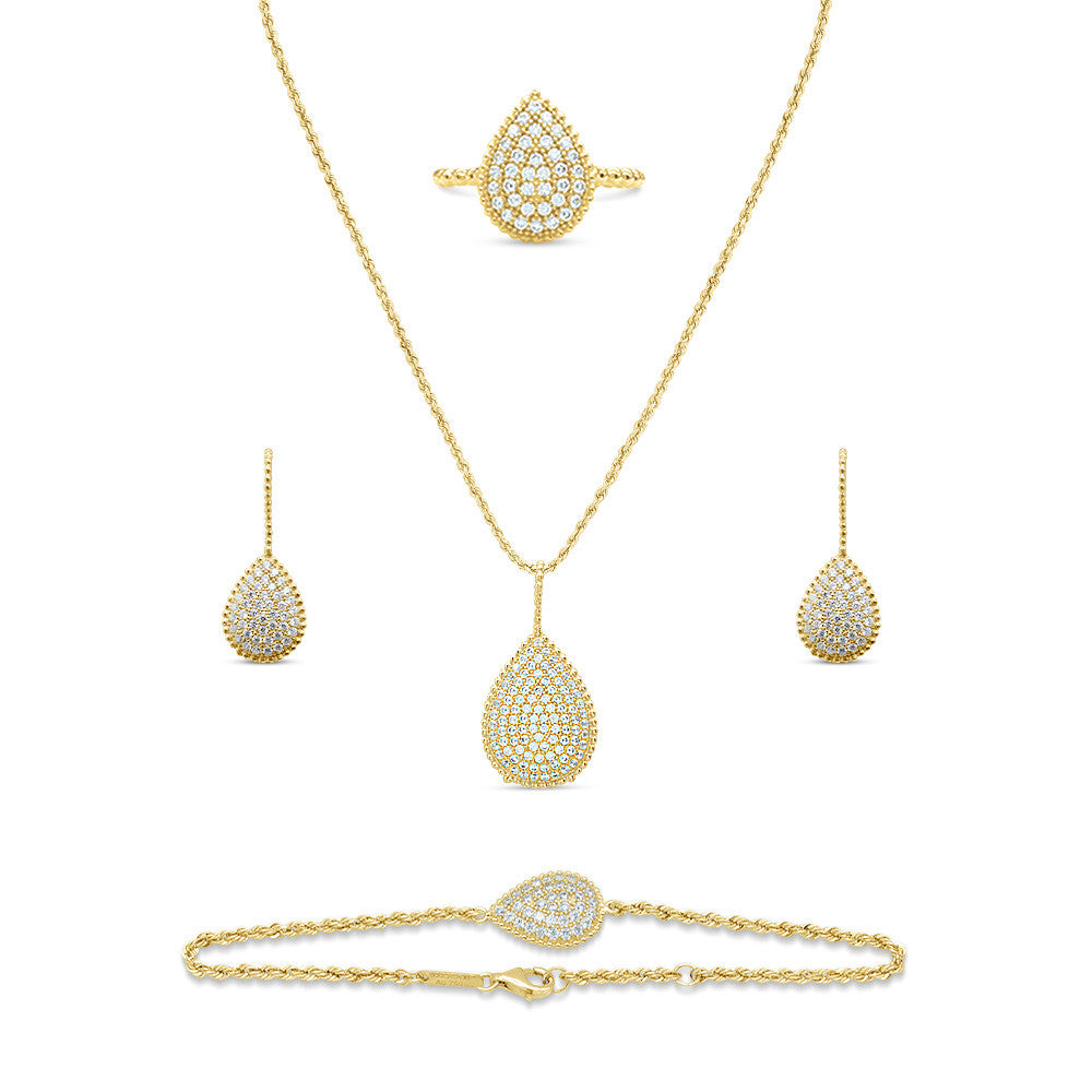 18K Yellow Gold Italian Pear Matinee Necklace Set