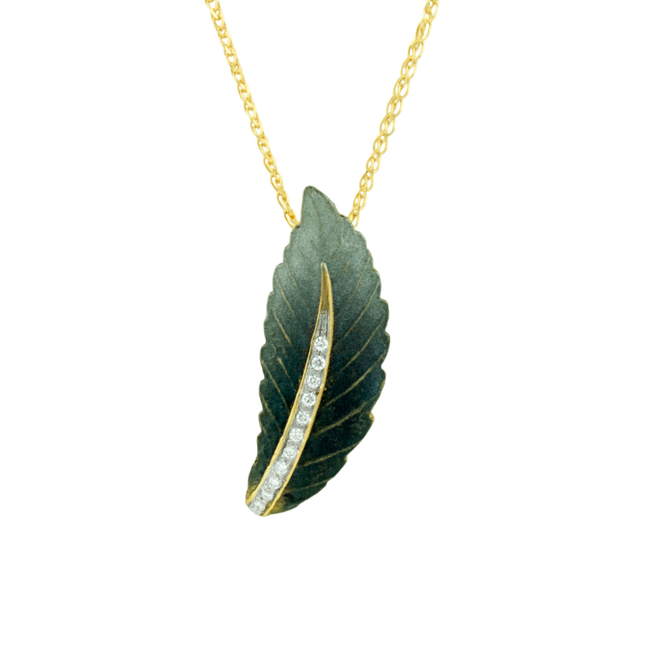 18K Yellow Gold Diamond Leaf Pendant