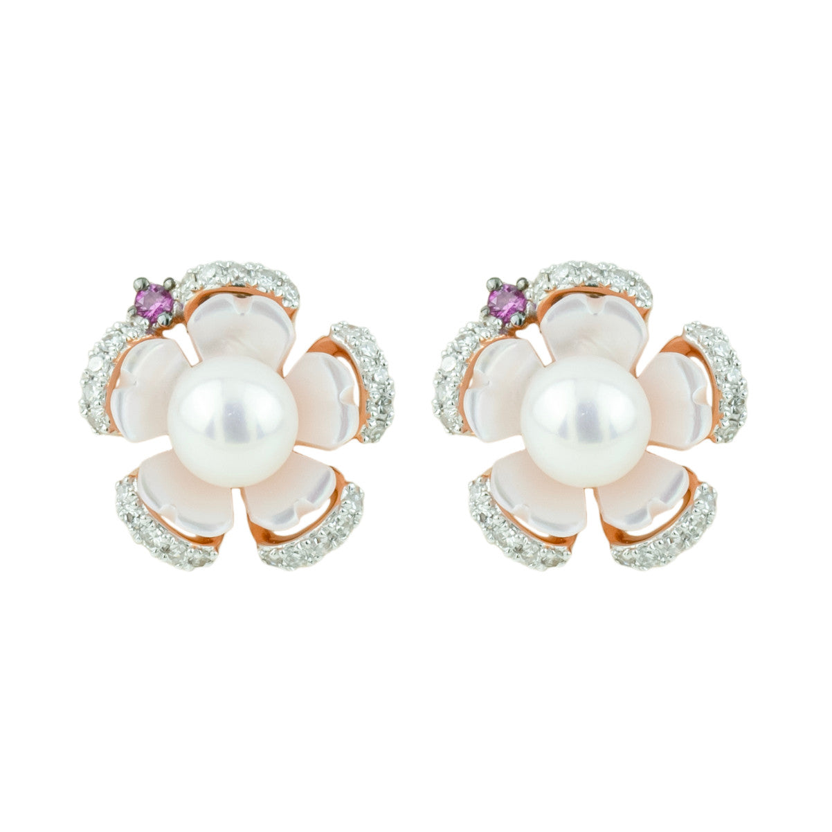 18K Rose Gold Pearl Nectar Diamond Earrings