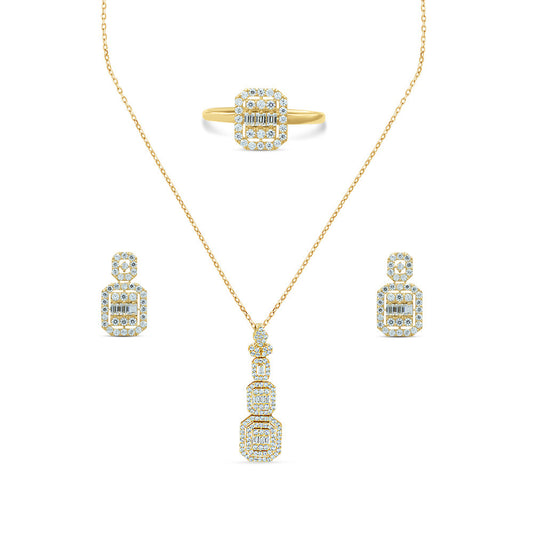 18K Yellow Gold Italian Radiant Matinee Necklace Set