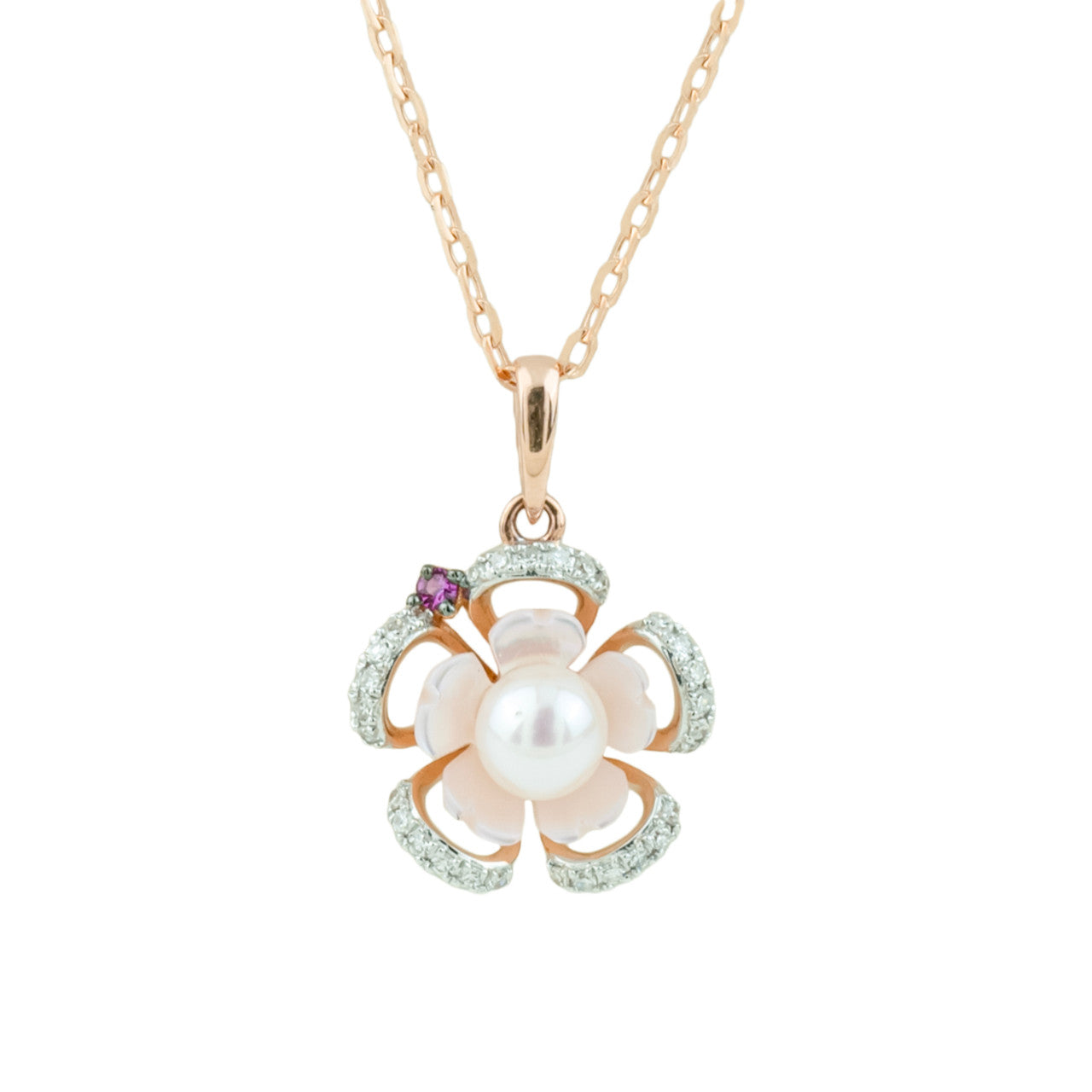 18K Rose Gold Pearl Nectar Diamond Pendant