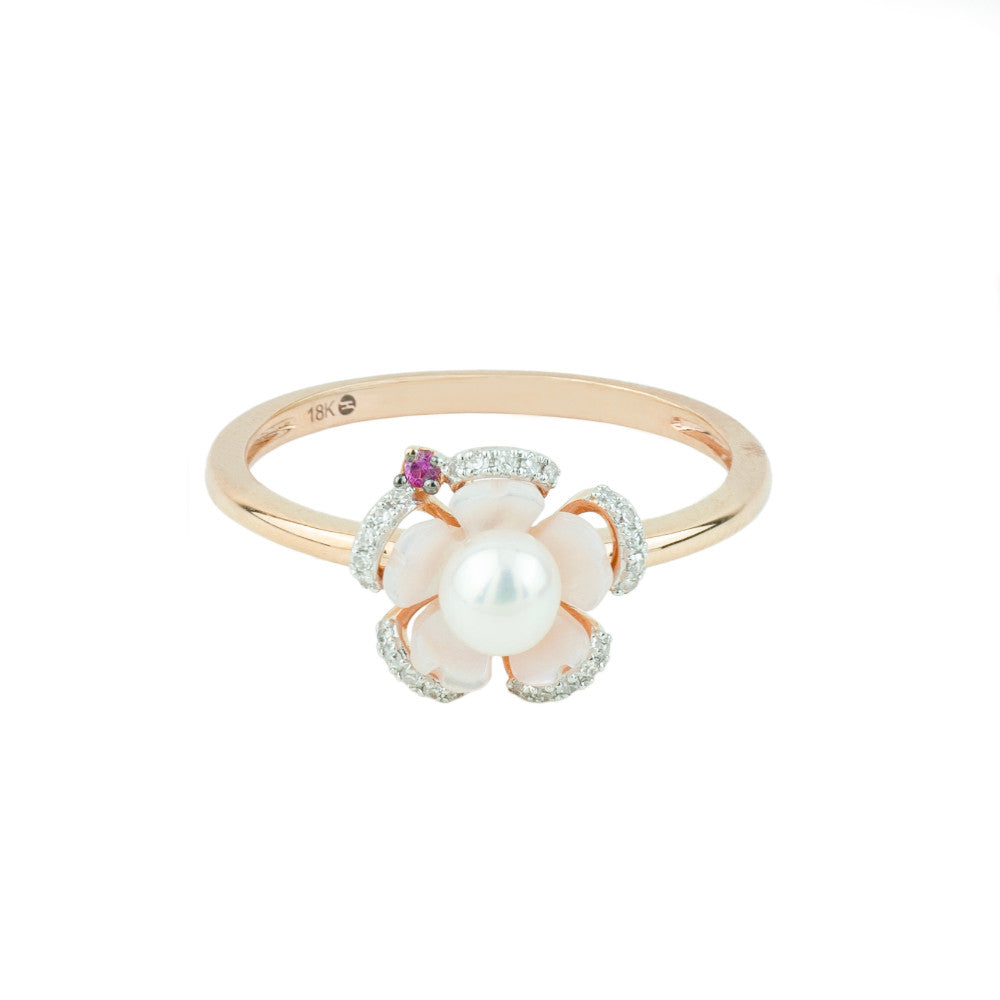 18K Rose Gold Pearl Nectar Diamond Ring