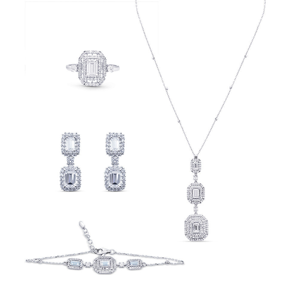 18K White Gold Italian Radiant Matinee Necklace Set