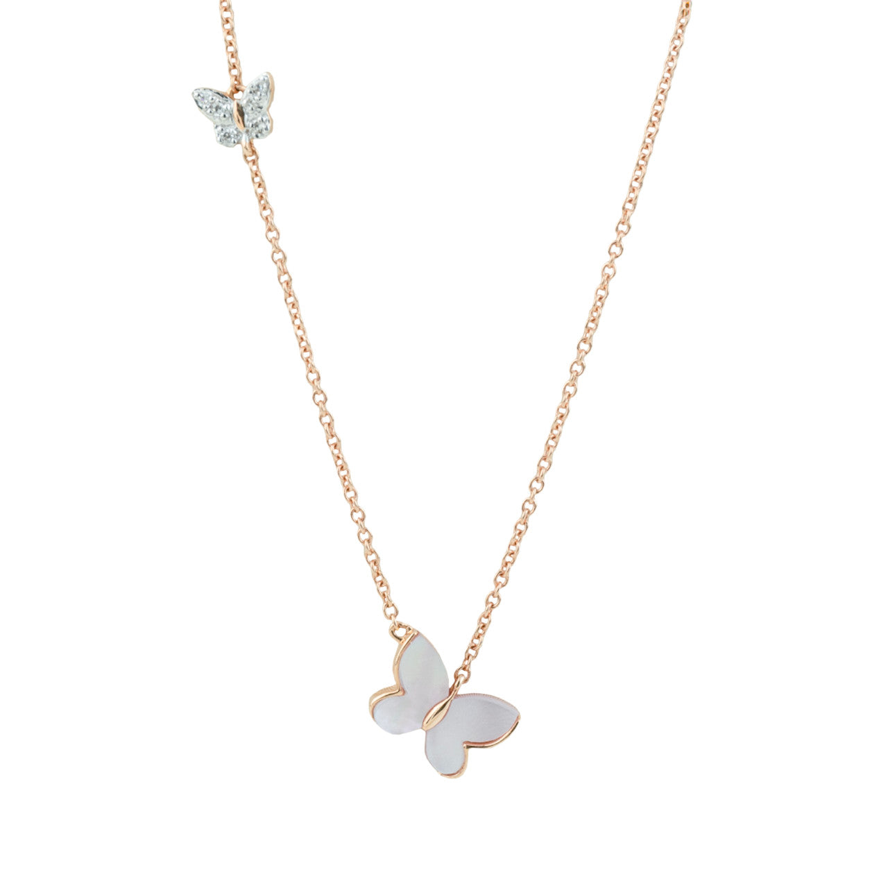 18K Rose Gold Butterfly Mother of Pearl Diamond Necklace