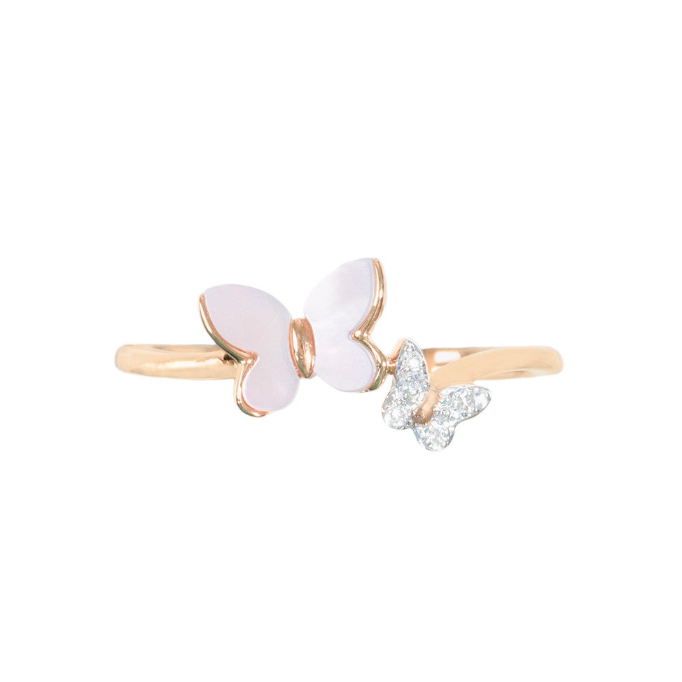 18K Rose Gold Butterfly Mother of Pearl Diamond Ring