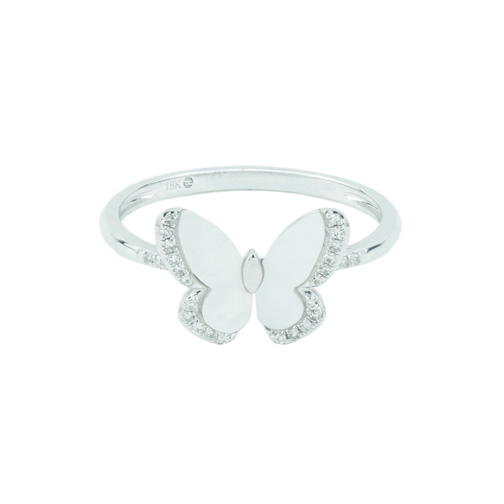 18K Mother of Pearl Butterfly Diamond Ring