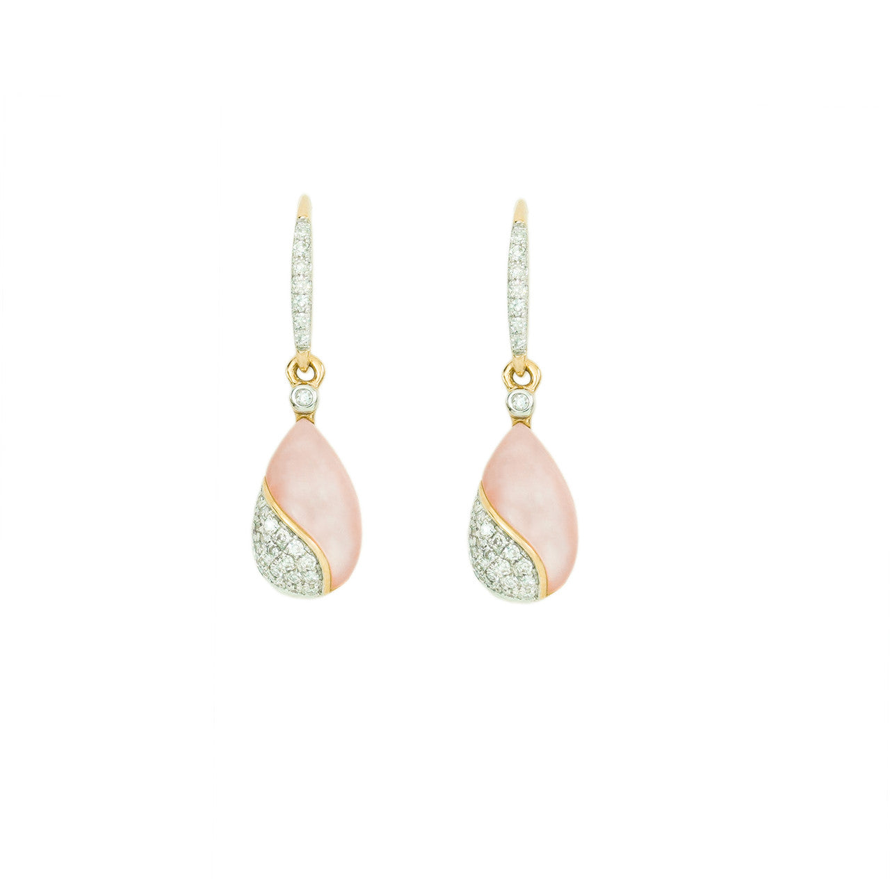 18K Rose Gold Mother of Pearl Drop Diamond wire hook Earrings